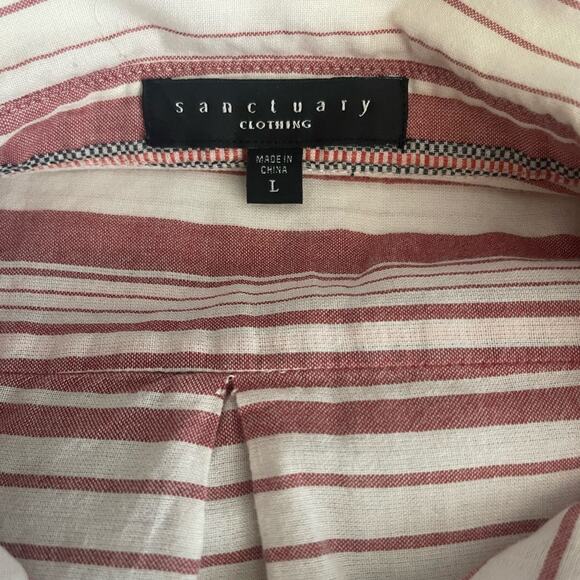 Sanctuary Cotton Striped Roll Tab Sleeves Shirt L - Picture 4 of 7
